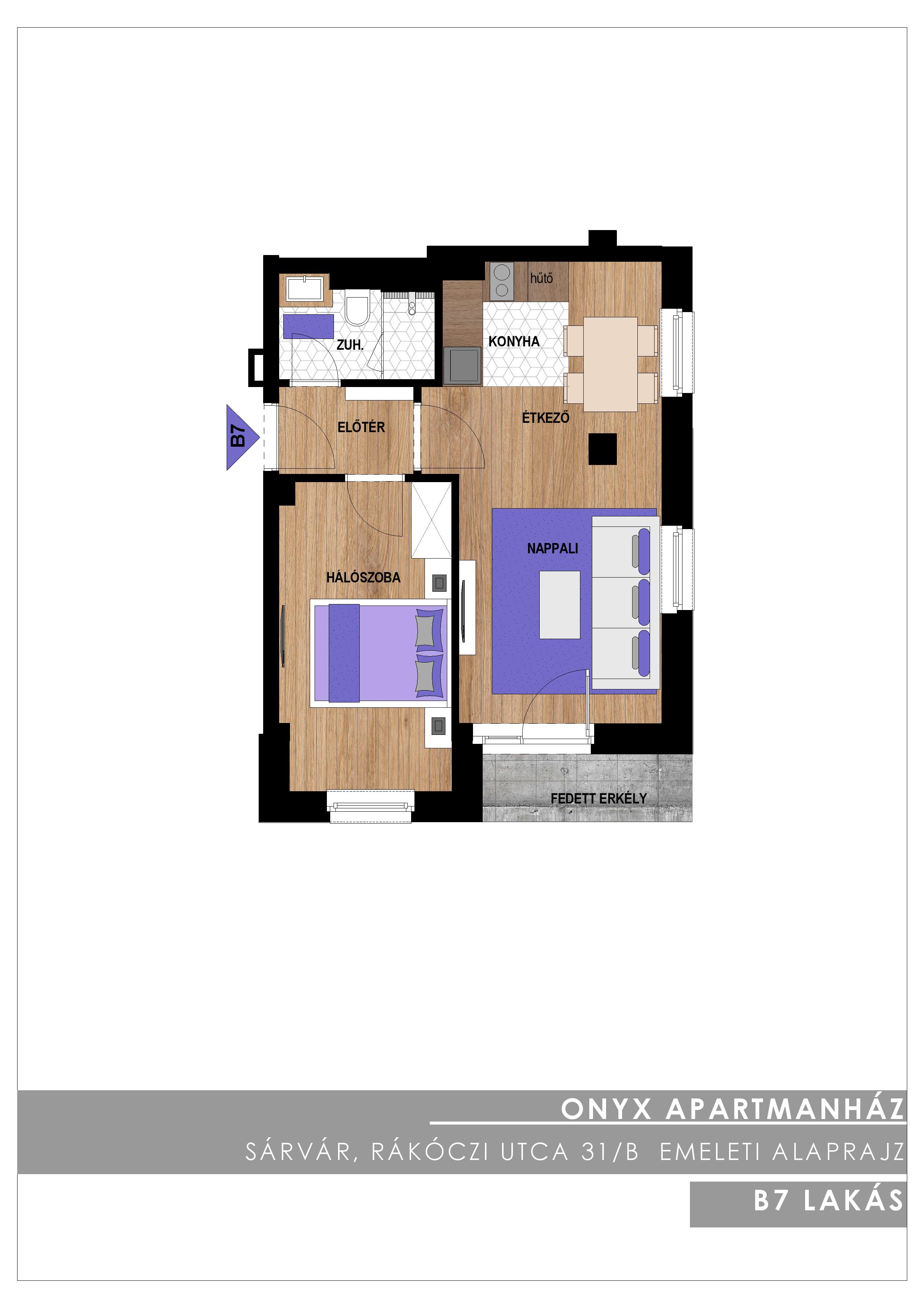 Floor plan of apartment B7, Rákóczi utca 31/B, Sárvár