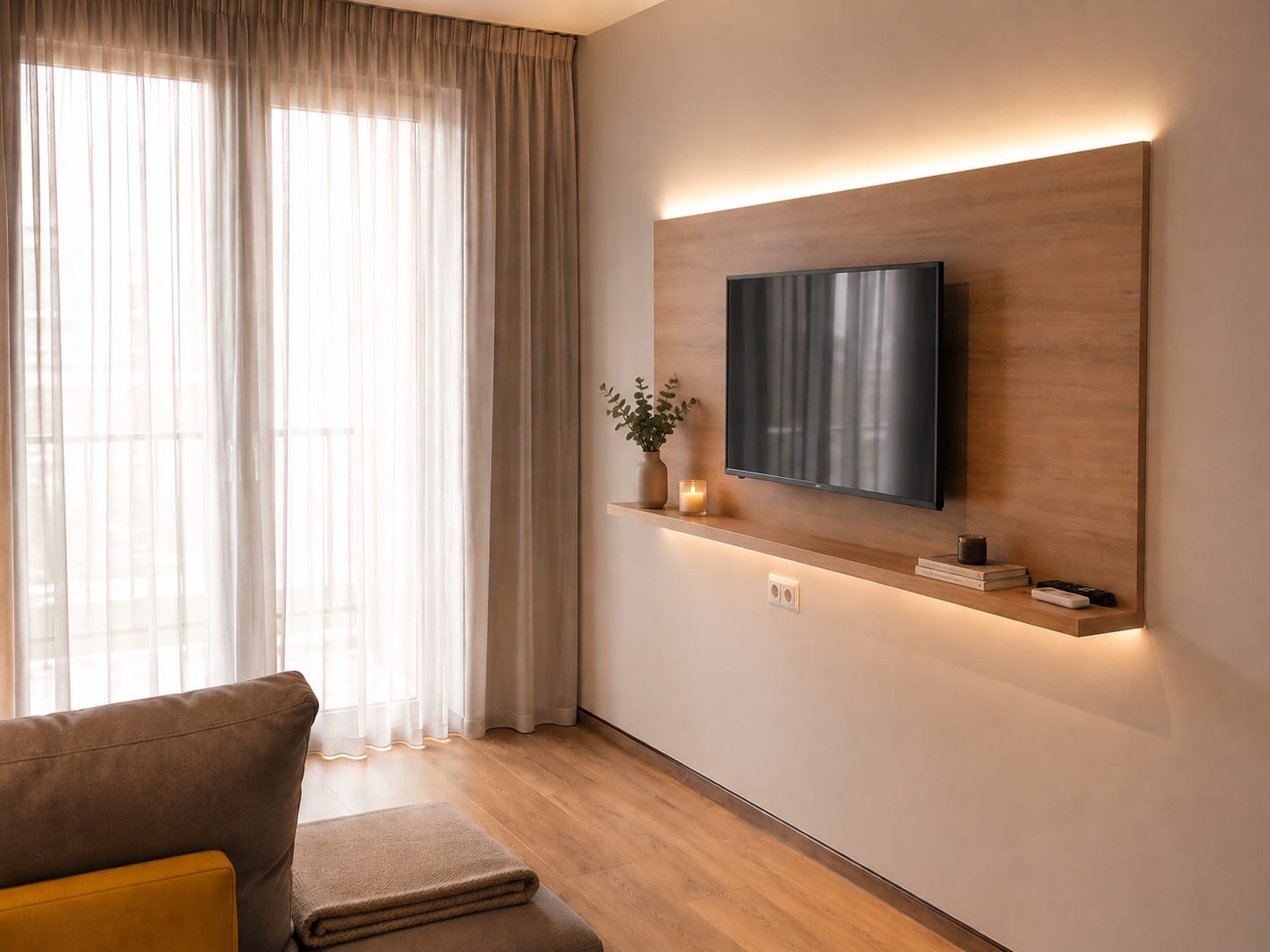Living room television wall and balcony doors